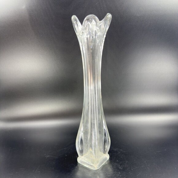 Vintage 1980s Clear Swung Art Glass Vase Tall Glass Decor Abstract Shaped Vase - Picture 15 of 15